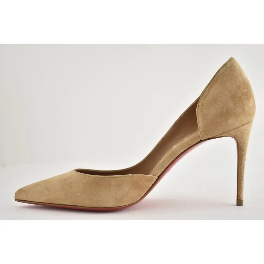 Christian Louboutin Iriza 85 Lionne Beige Suede D'orsay Classic Heel Pump 35